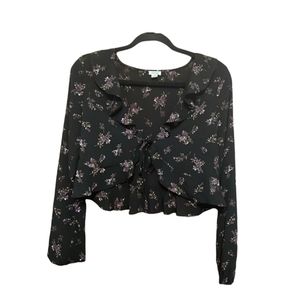Garage Floral Tie-Front Sheer Crop Top